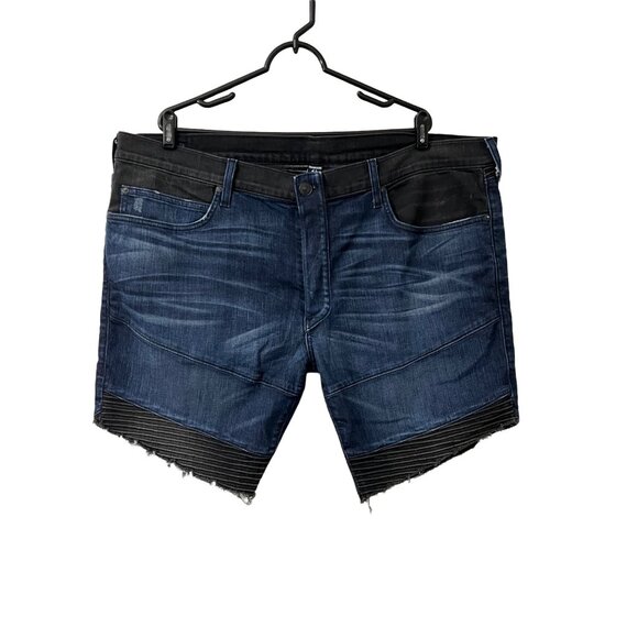 True Religion Mens Rocco Moto 2 Tone Denim Frayed Jean Shorts Size 44